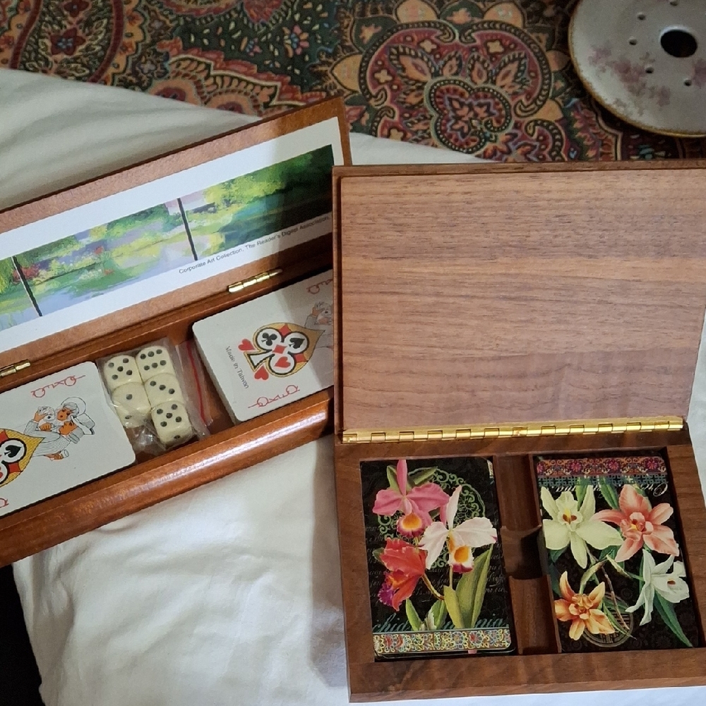 Floral Playing Cards and Dice Set in Wooden Box, 2nd RD Set